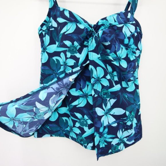NWOT Lands End Fly Away Swim Tankini Top Floral Blue Underwire Size 8 - Picture 4 of 10